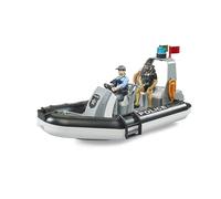 bruder 62733 - bworld Bateau pneumatique de police avec policiers, plongeurs et accessoires, service de secours, bateau de police Jouets aquatiques
