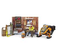 bruder 63102 - bworld Cabane de montagne avec motoneige et figurine, motoneige, skieur, jouet d'hiver
