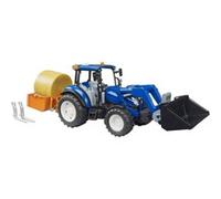 bruder BRUDER New Holland T5.120 avec chargeur frontal, caisse de chargement, fourches et balles rondes, Modèle réduit de voiture