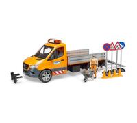 BRUDER CAMION MUNICIPAL DE TRANSPORT MERCEDES BENZ AVEC MODULE SON ET LUMIERE, PERSONNAGE ET ACCESSOIRES