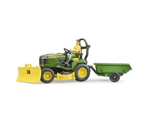 BRUDER Coffret Bworld John Deere Tracteur A Gazon Avec Remorque, Jardinier