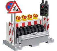 bruder 62009 - Kit de signalisation routière avec feux tricolores | 2 feux tricolores, 4 barrières, 4 panneaux d'avertissement, 2 panneaux de signalisation, 8 lampes de chantier