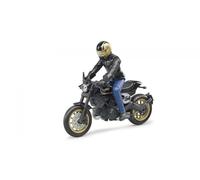 Bruder Moto Scrambler Ducati Cafe Racer Noire Et Dorée, Avec Motard