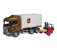 bruder Camion logistique Scania Super 560R UPS avec chariot élévateur et palettes, Modèle réduit de voiture