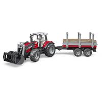 Bruder Tracteur Massey Ferguson 7480 Avec Fourche Et Remorque De Transport De Bois