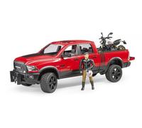 Bruder Véhicule Ram 2500 Power Wagon Rouge Avec Moto Scrambler Ducati Desert Sled Noire Et Personnage Motard