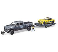 bruder Véhicule tracté, BR02504, Multicolore | Set de jouets comprenant un 4x4, une remorque, un roadster, un personnage bworld, échelle 1:16