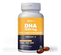 Brudy Lab Dreizol Omega 3 DHA 1500 avec EPA et DPA + Manganèse, Zinc et Cuivre - Haute Concentration - Renforce les Tissus Oculaires, Rétine, Santé Cardiaque et Cérébrale - 60 Capsules