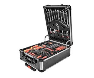 Brüder Mannesmann M29098 Mallette à outils mobile 969 pièces avec jeu de douilles, pinces, tournevis, pistolet à colle chaude, marteau, niveau à bulle et embouts