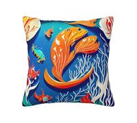 BrUgui Housse de coussin douce et élégante - Fermeture éclair dissimulée - Parfaite pour les canapés, les chaises et la décoration de la maison Motif poissons de mer tropicaux colorés