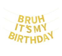 Bruh Bannière murale pré-enfilée avec inscription « It's My Birthday » à paillettes dorées pour préadolescents et adolescents garçons et filles