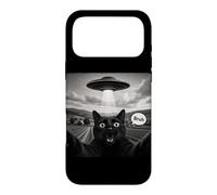 Bruh Black Cat Selfie UFO Alien Vaisseau Spatial Paranormal Meme Coque pour iPhone 17 Pro Max