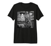 Bruh Cat Selfie UFO Alien Vaisseau Spatial Effrayant Chat Meme Graphic T-Shirt Haut de Gamme