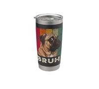 Bruh Chien carlin rétro rayé vieilli Meme drôle Gobelet isotherme en acier inoxydable double paroi