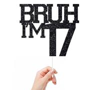 Bruh Décoration de gâteau « I'm 17 » « It's My Birthday Bro, Cheers to 17 Years » - Adolescent officiel pour grand frère, fournitures de décoration de fête d'anniversaire pour enfants et garçons, noir
