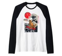Bruh Grande Vague Kanagawa Poster Funny Japanese Surfing Cat Manche Raglan