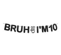 Bruh I'm 10 Bannière pré-enfilée pour anniversaire d'adolescent - Noir pailleté - Décorations de fête d'anniversaire pour 10e anniversaire - Sans bricolage - Guirlande en papier tendance - Fournitures