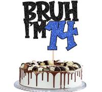 BRUH I'm 14 Décoration de gâteau à paillettes Happy 14th Anniversaire Décoration de gâteau Bruh I'm 14 ans Décoration de gâteau d'anniversaire pour prost sur 14 ans Enfants 14e anniversaire Décoration