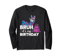 Bruh It's My Birthday Funny Lama Cake Celebration Manche Longue