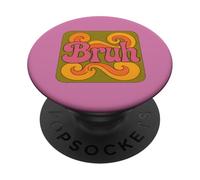 Bruh Retro Bubble Typographie avec Mème Nuages Sourire Mignon PopSockets PopGrip Adhésif