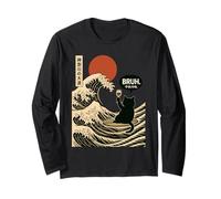 Bruh The Great Wave Kanagawa Chat Japonais Surfeur Homme Femme Manche Longue