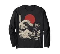 Bruh. The Great Wave Kanagawa Japanese Funny Surf T-Rex Manche Longue