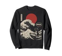 Bruh. The Great Wave Kanagawa Japanese Funny Surf T-Rex Sweatshirt