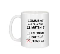 Bruhle Mug café Humour Ferme-la - Tasse QCM Matinal Rigolote - Idée Cadeau Originale pour Collègue et Bureau - Céramique 325ml