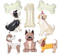 BruinBang Lot de 8 ballons en aluminium Mylar pour décoration de fête d'anniversaire en forme de chien avec motif en forme de chiffre 1 et os blanc crème