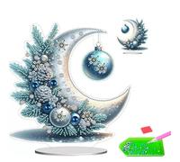 BRUKUSUR Kit de peinture diamant à faire soi-même, décoration 3D lune en acrylique avec support en bois, forage complet, peinture diamant pour adultes, cadeau