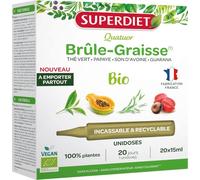 Super Diet Quatuor Brûle‑graisse Bio Minceur – Thé vert, Papaye, Son d'avoine – Format nomade 20 unidoses de 15 ml