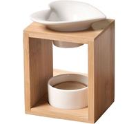 Brûle Parfum Arum - Brûleur Fondant Cire Parfumée - Diffuseur Huile Essentielle et Parfum d¿Ambiance - Bougeoir Aromathérapie Porte Bougie en Bois et Céramique Décoratif - Hauteur: 12 cm - Zen¿Arôme