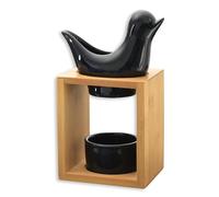 Brûle Parfum Birdy Noir - Brûleur Fondant Cire Parfumée - Diffuseur Huile Essentielle et Parfum Maison - Bougeoir Aromathérapie porte Bougie en Bois et Céramique Décoratif - Hauteur: 13 cm - Zen’Arôme