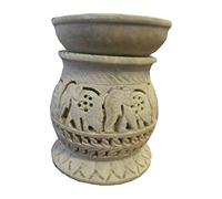 Brûle-parfum bombé Diffuseur pour bougies chauffe-plat hauteur 11cm Grille décorative Éléphants Lumignon en Stéatite pierre à savon Artisanat indien