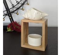 Brûle Parfum En Forme De Coquillage En Céramique Et Structure En Bois De Bambou - Blanc Et Beige - 55 Ml