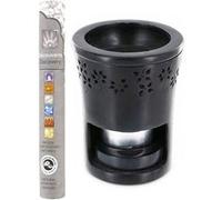 Brûle-parfum en pierre noire + 14 bâtonnets d'encens ayurvédique Noir G