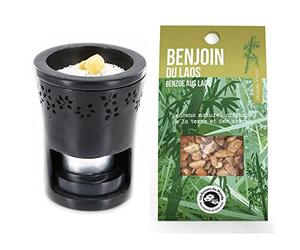 Brûle-Parfum en Pierre Noire + résine Benjoin du Laos à brûler