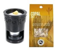 Brûle-parfum en pierre noire + résine de Copal à brûler Noir G