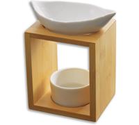 Brûle Parfum Feuillage - Brûleur Fondant Cire Parfumée - Diffuseur Huile Essentielle et Parfum Maison - Bougeoir Aromathérapie Porte Bougie en Bois et Céramique Décoratif - Hauteur: 13 cm - Zen¿Arôme