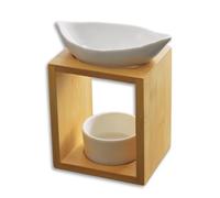 Brûle Parfum Feuillage - Brûleur Fondant Cire Parfumée - Diffuseur Huile Essentielle et Parfum Maison - Bougeoir Aromathérapie Porte Bougie en Bois et Céramique Décoratif - Hauteur: 13 cm - Zen’Arôme