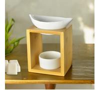 Brûle Parfum Feuillage - Brûleur Fondant Parfumé - Diffuseur Huile Essentielle en céramique et bambou - H 12 cm - Zen'Arôme