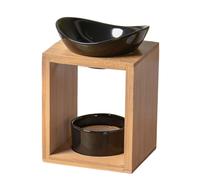 Brûle Parfum Kalos En Céramique Et Bambou - Noir Et Beige - H 12,5 Cm