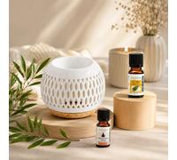 Brûle-parfum treillis + he arbre à thé + synergie méditation