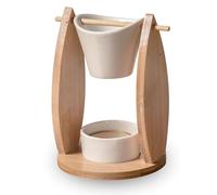 Brûle Parfum Voile - Brûleur Fondant Cire Parfumée - Diffuseur Huile Essentielle et Parfum d’Ambiance - Bougeoir Aromathérapie Porte Bougie en Bois et Céramique Décoratif - Hauteur: 15 cm - Zen’Arôme