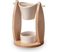 Brûle Parfum Voile - Brûleur Fondant Cire Parfumée - Diffuseur Huile Essentielle et Parfum d¿Ambiance - Bougeoir Aromathérapie Porte Bougie en Bois et Céramique Décoratif - Hauteur: 15 cm - Zen¿Arôme