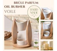 Brûle Parfum Voile - Brûleur Fondant Cire Parfumée - Diffuseur Huile Essentielle et Parfum d¿Ambiance - Bougeoir Aromathérapie Porte Bougie en Bois et Céramique Décoratif - Hauteur: 15 cm - Zen¿Arôme