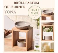 Brûle Parfum Yona - Brûleur Fondant Cire Parfumée - Diffuseur Huile Essentielle et Parfum d¿Ambiance - Bougeoir Aromathérapie Porte Bougie en Bois et Céramique Décoratif - Hauteur: 12 cm - Zen¿Arôme