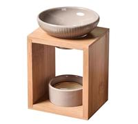 Brûle Parfum Yona - Brûleur Fondant Cire Parfumée - Diffuseur Huile Essentielle et Parfum d’Ambiance - Bougeoir Aromathérapie Porte Bougie en Bois et Céramique Décoratif - Hauteur: 12 cm - Zen’Arôme