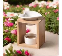 Brûle-parfum - ZEN'ARÔME - Arum - Céramique & bambou - Hauteur 12 cm - Coupelle forme cœur