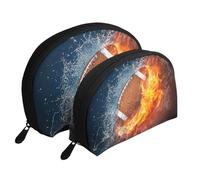 Brûler Le Football américain en feu, Trousse de Maquillage Coquille Femme Petit Porte-Monnaie Trousse de Toilette Trousse à cosmétiques 2 pièces